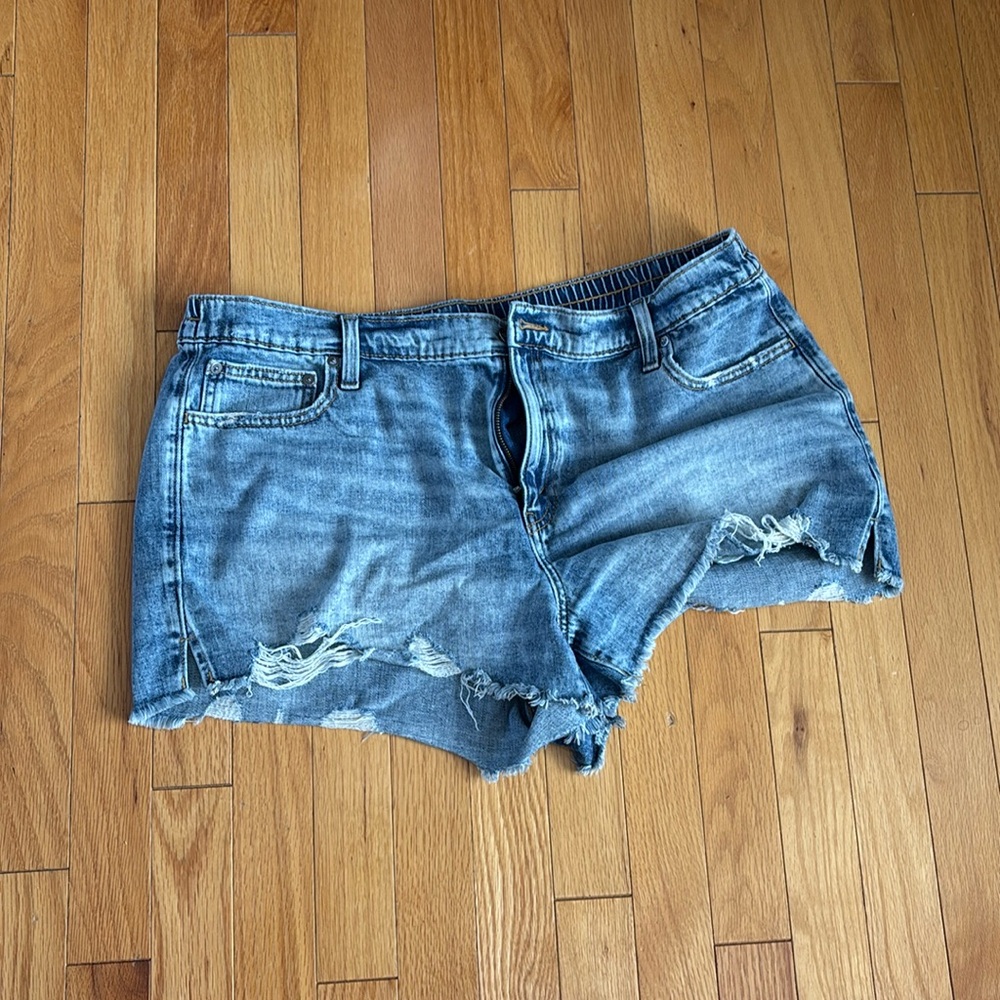 aerie Distressed Denim Blue High-Rise Cutoff Shorts